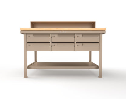Extreme Duty 7 GA Shop Table with 1 3/4 in. Maple Top, Riser Shelf, 6 Drawers - 60 In. W x 36 In. D x 48 In. H - T6036-RS-6DB-MT-1019