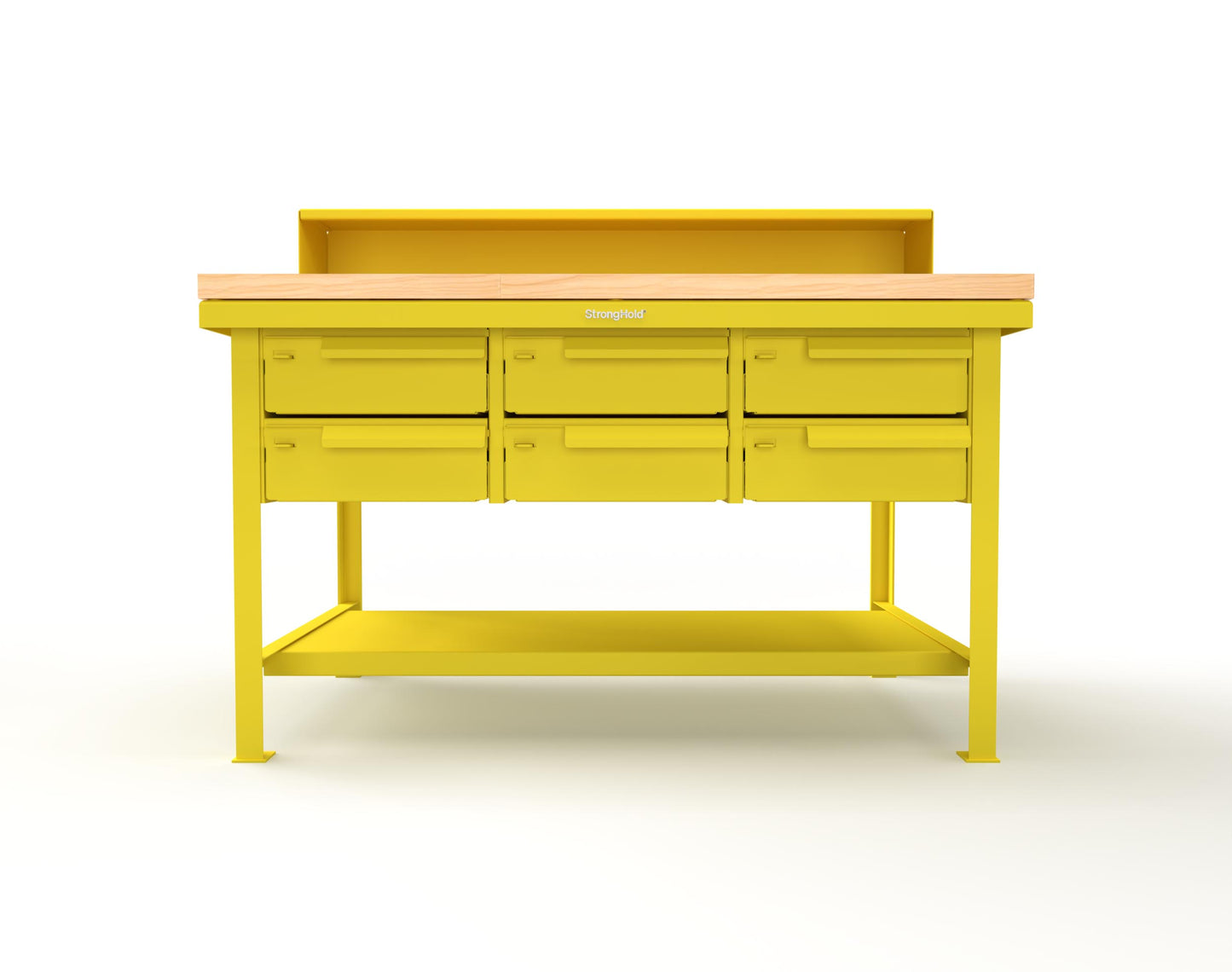 Extreme Duty 7 GA Shop Table with 1 3/4 in. Maple Top, Riser Shelf, 6 Drawers - 60 In. W x 36 In. D x 48 In. H - T6036-RS-6DB-MT-1021