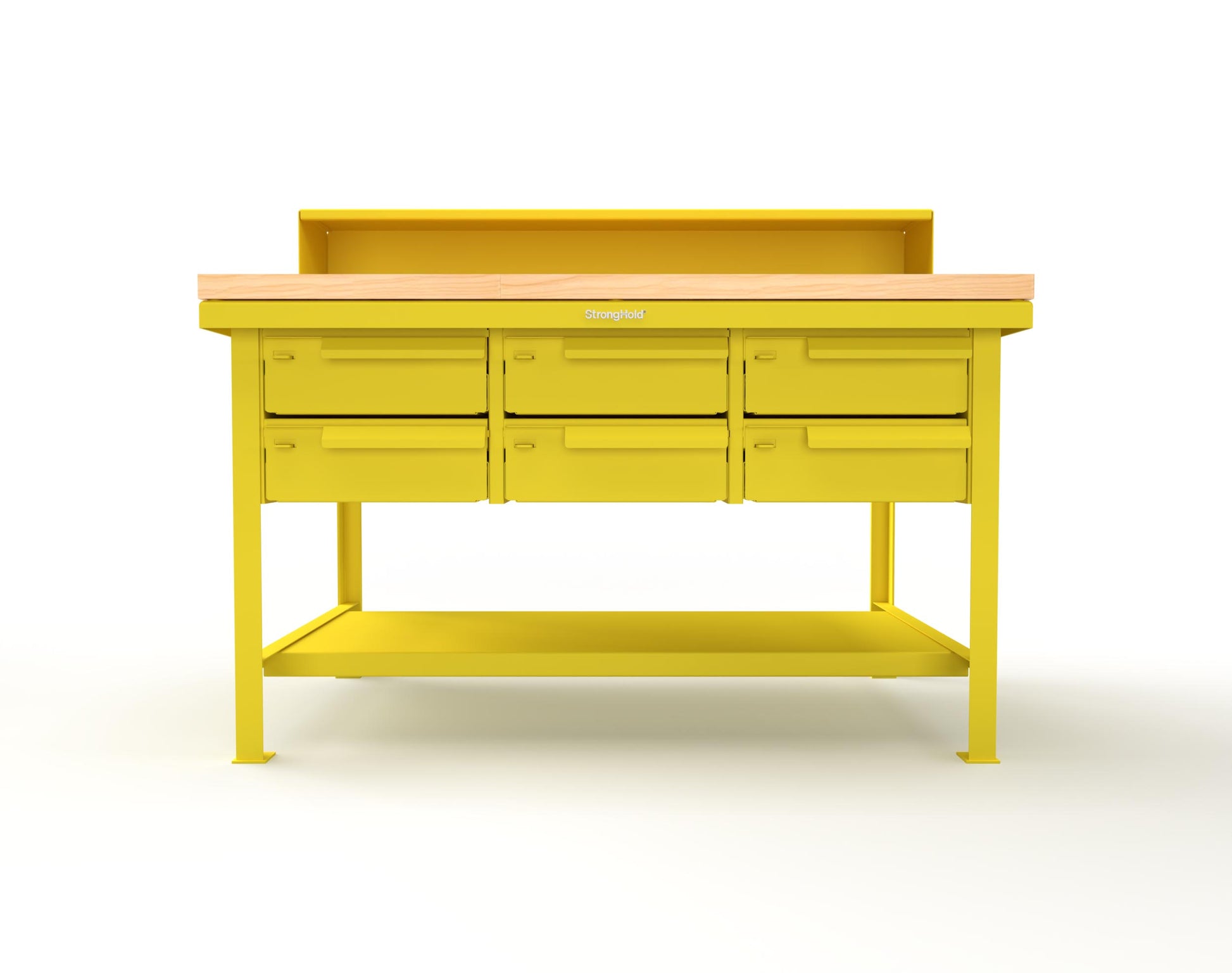 Extreme Duty 7 GA Shop Table with 1 3/4 in. Maple Top, Riser Shelf, 6 Drawers - 60 In. W x 36 In. D x 48 In. H - T6036-RS-6DB-MT-1021