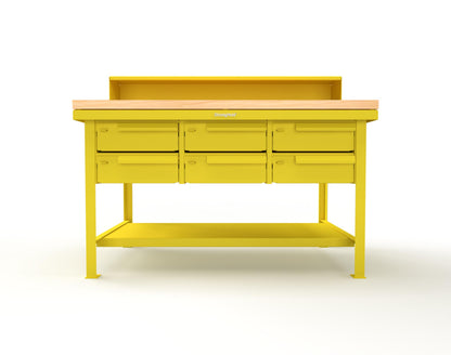 Extreme Duty 7 GA Shop Table with 1 3/4 in. Maple Top, Riser Shelf, 6 Drawers - 60 In. W x 36 In. D x 48 In. H - T6036-RS-6DB-MT-1021