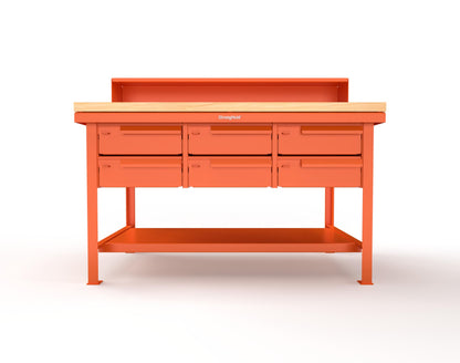 Extreme Duty 7 GA Shop Table with 1 3/4 in. Maple Top, Riser Shelf, 6 Drawers - 60 In. W x 36 In. D x 48 In. H - T6036-RS-6DB-MT-2009