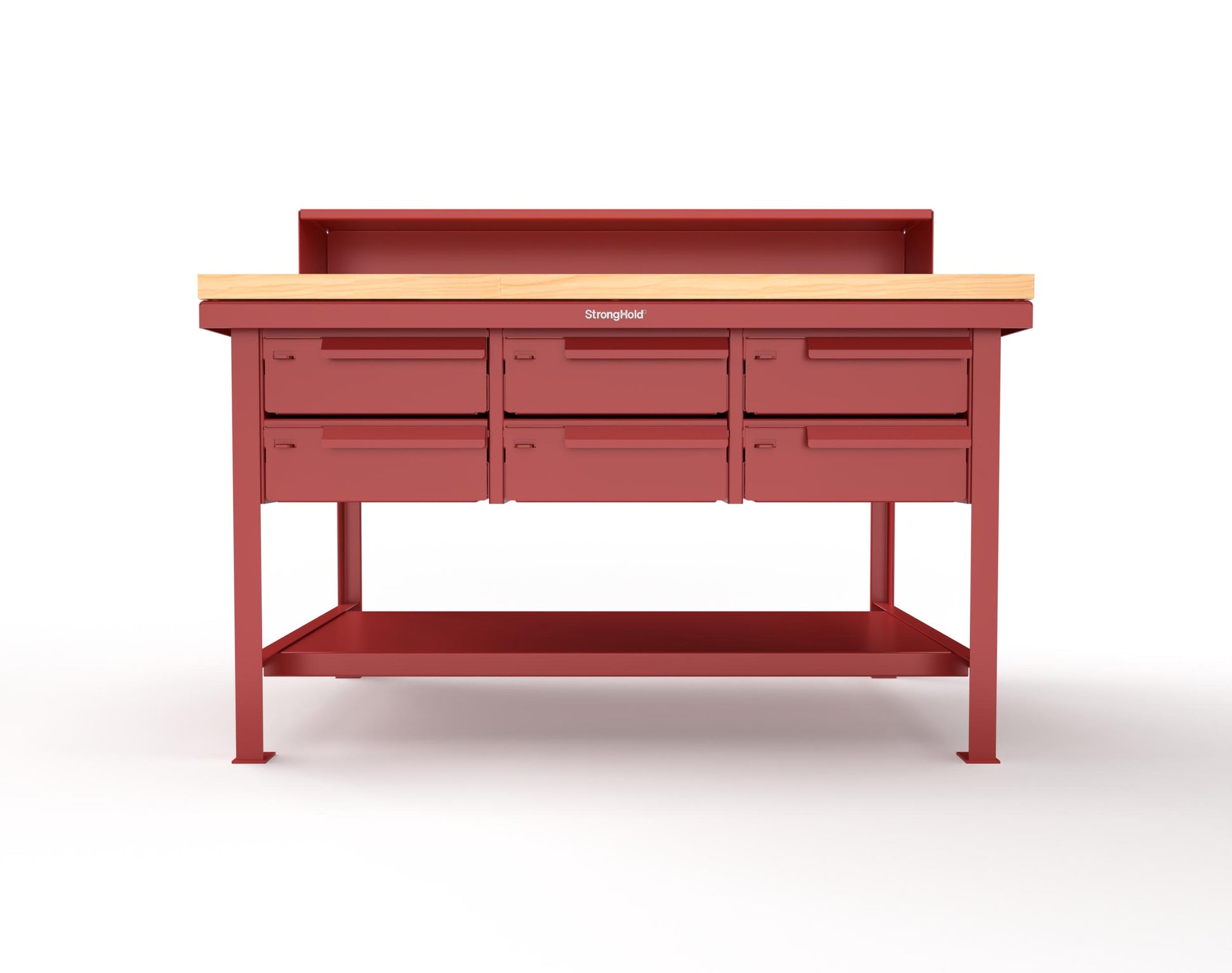 Extreme Duty 7 GA Shop Table with 1 3/4 in. Maple Top, Riser Shelf, 6 Drawers - 60 In. W x 36 In. D x 48 In. H - T6036-RS-6DB-MT-3001