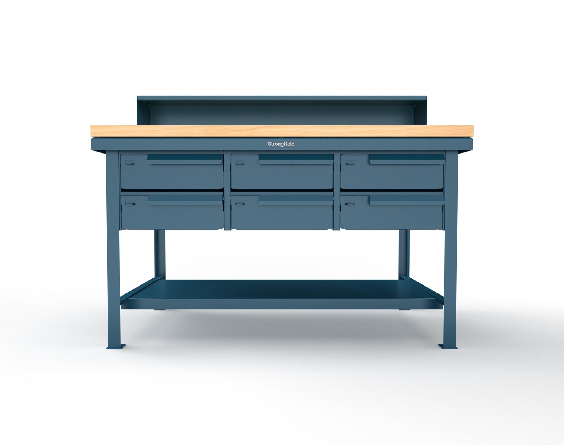 Extreme Duty 7 GA Shop Table with 1 3/4 in. Maple Top, Riser Shelf, 6 Drawers - 60 In. W x 36 In. D x 48 In. H - T6036-RS-6DB-MT-5001