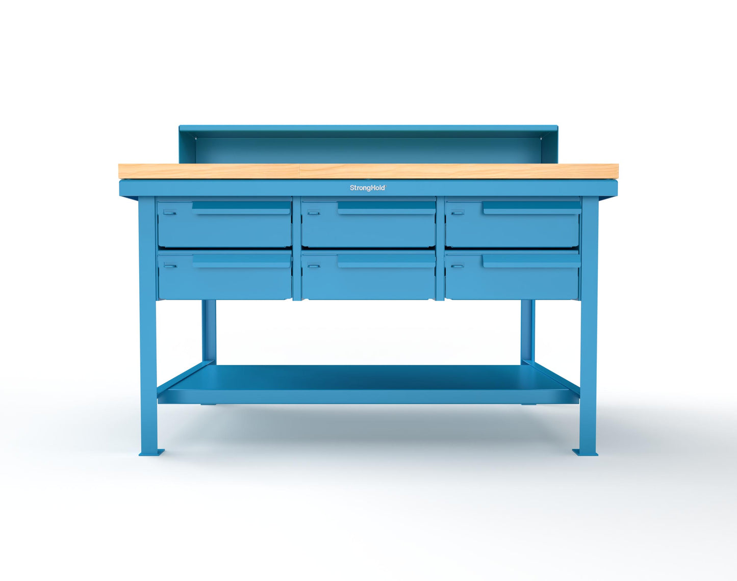 Extreme Duty 7 GA Shop Table with 1 3/4 in. Maple Top, Riser Shelf, 6 Drawers - 60 In. W x 36 In. D x 48 In. H - T6036-RS-6DB-MT-5012