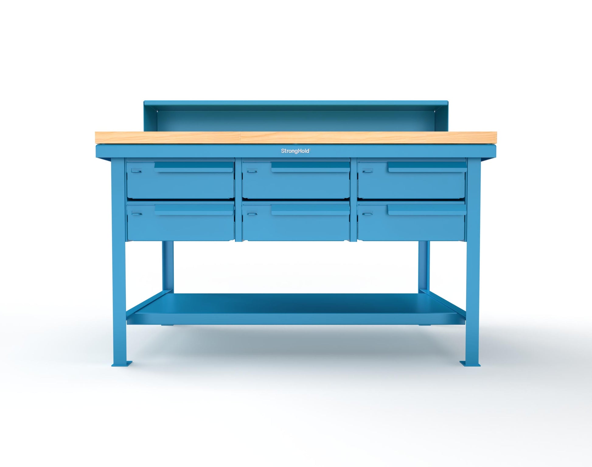 Extreme Duty 7 GA Shop Table with 1 3/4 in. Maple Top, Riser Shelf, 6 Drawers - 60 In. W x 36 In. D x 48 In. H - T6036-RS-6DB-MT-5012