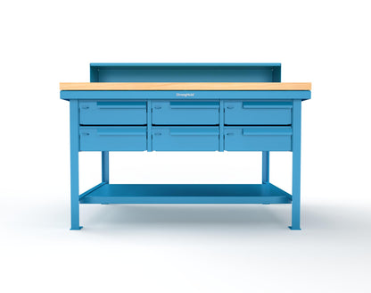 Extreme Duty 7 GA Shop Table with 1 3/4 in. Maple Top, Riser Shelf, 6 Drawers - 60 In. W x 36 In. D x 48 In. H - T6036-RS-6DB-MT-5012