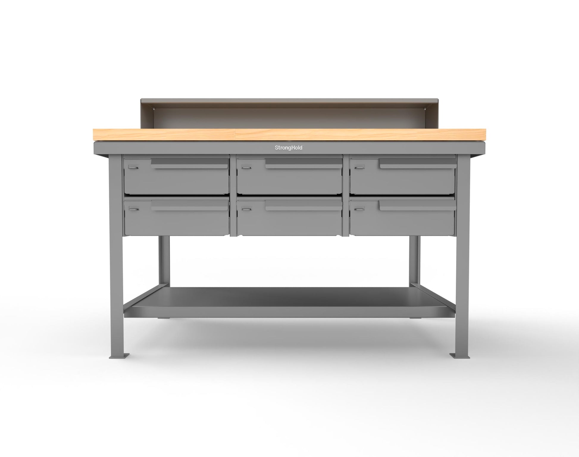 Extreme Duty 7 GA Shop Table with 1 3/4 in. Maple Top, Riser Shelf, 6 Drawers - 60 In. W x 36 In. D x 48 In. H - T6036-RS-6DB-MT-7037
