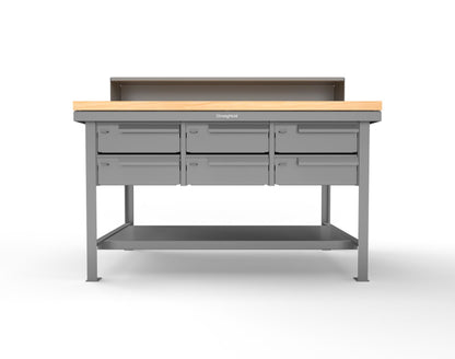 Extreme Duty 7 GA Shop Table with 1 3/4 in. Maple Top, Riser Shelf, 6 Drawers - 60 In. W x 36 In. D x 48 In. H - T6036-RS-6DB-MT-7037