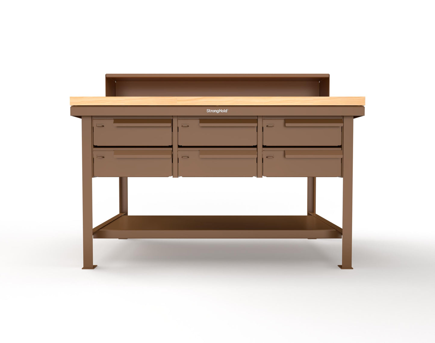 Extreme Duty 7 GA Shop Table with 1 3/4 in. Maple Top, Riser Shelf, 6 Drawers - 60 In. W x 36 In. D x 48 In. H - T6036-RS-6DB-MT-8008