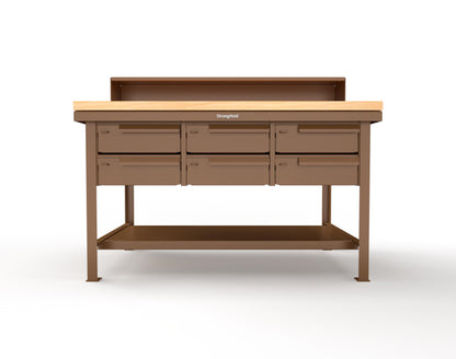 Extreme Duty 7 GA Shop Table with 1 3/4 in. Maple Top, Riser Shelf, 6 Drawers - 60 In. W x 36 In. D x 48 In. H - T6036-RS-6DB-MT-8008