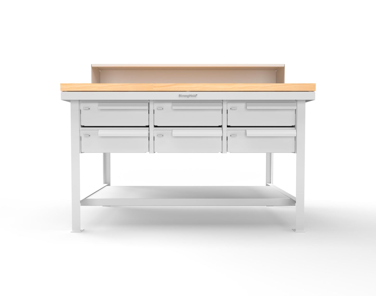 Extreme Duty 7 GA Shop Table with 1 3/4 in. Maple Top, Riser Shelf, 6 Drawers - 60 In. W x 36 In. D x 48 In. H - T6036-RS-6DB-MT-9003