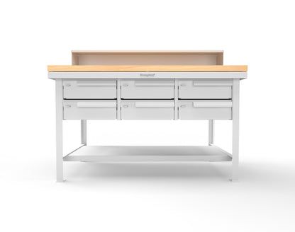Extreme Duty 7 GA Shop Table with 1 3/4 in. Maple Top, Riser Shelf, 6 Drawers - 60 In. W x 36 In. D x 48 In. H - T6036-RS-6DB-MT-9003