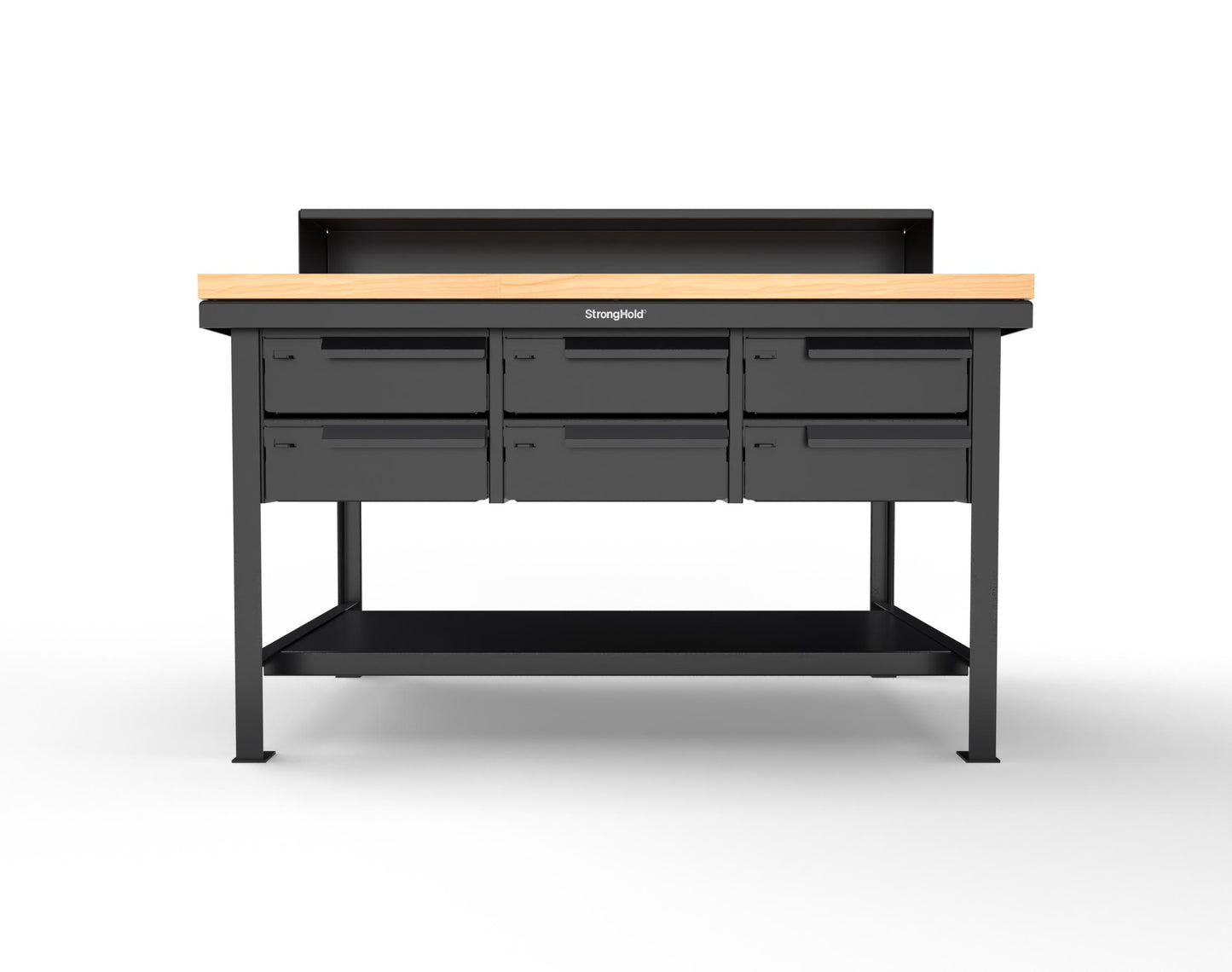 Extreme Duty 7 GA Shop Table with 1 3/4 in. Maple Top, Riser Shelf, 6 Drawers - 60 In. W x 36 In. D x 48 In. H - T6036-RS-6DB-MT-9005