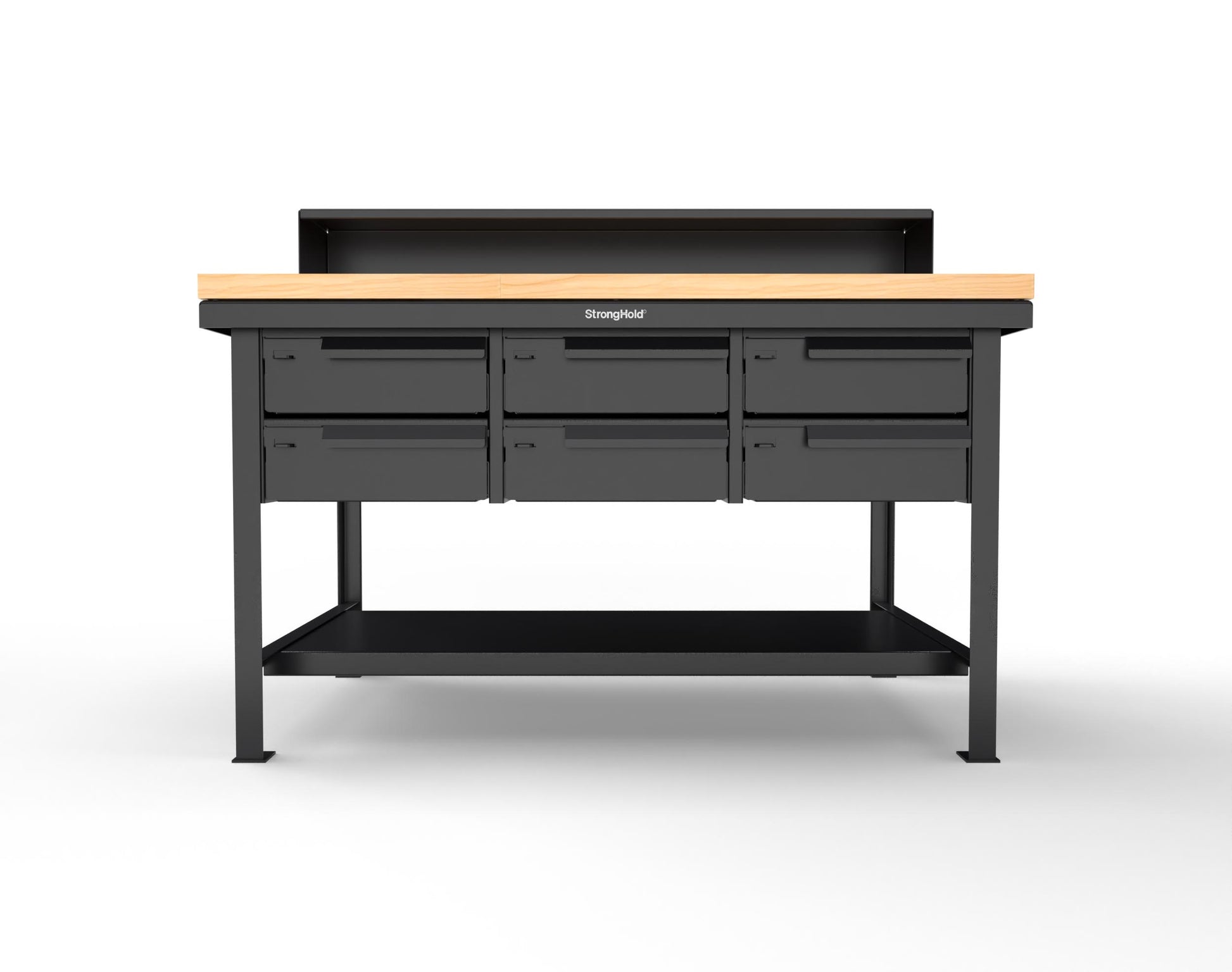 Extreme Duty 7 GA Shop Table with 1 3/4 in. Maple Top, Riser Shelf, 6 Drawers - 60 In. W x 36 In. D x 48 In. H - T6036-RS-6DB-MT-9005