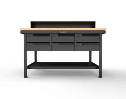 Extreme Duty 7 GA Shop Table with 1 3/4 in. Maple Top, Riser Shelf, 6 Drawers - 60 In. W x 36 In. D x 48 In. H - T6036-RS-6DB-MT-9005