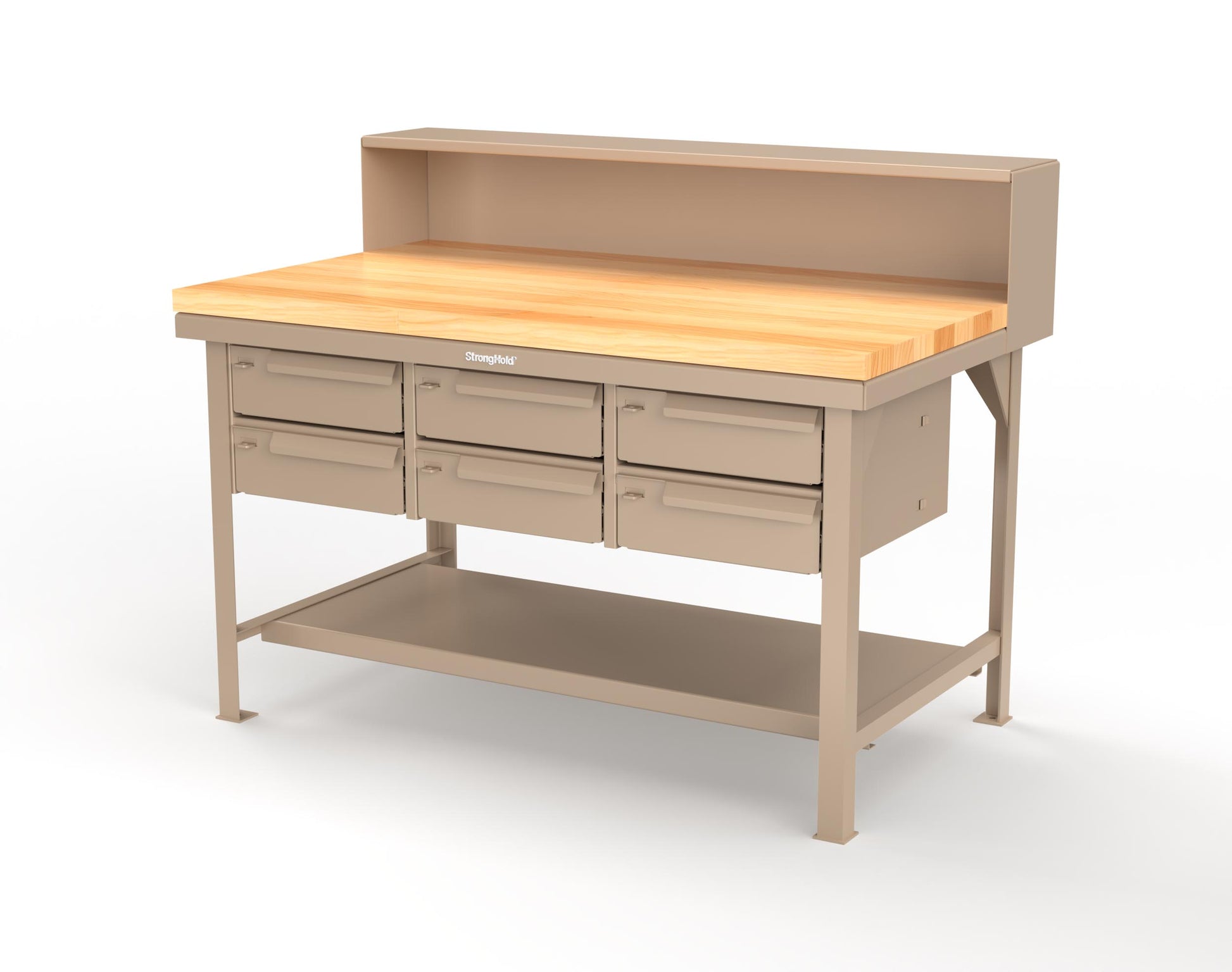Extreme Duty 7 GA Shop Table with 1 3/4 in. Maple Top, Riser Shelf, 6 Drawers - 60 In. W x 36 In. D x 48 In. H - T6036-RS-6DB-MT-1019