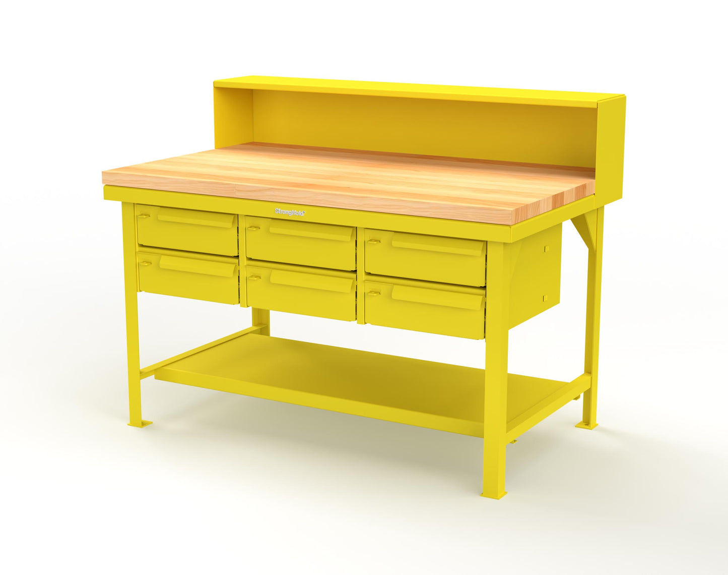 Extreme Duty 7 GA Shop Table with 1 3/4 in. Maple Top, Riser Shelf, 6 Drawers - 60 In. W x 36 In. D x 48 In. H - T6036-RS-6DB-MT-1021