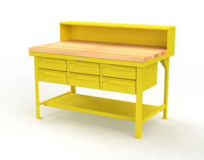 Extreme Duty 7 GA Shop Table with 1 3/4 in. Maple Top, Riser Shelf, 6 Drawers - 60 In. W x 36 In. D x 48 In. H - T6036-RS-6DB-MT-1021