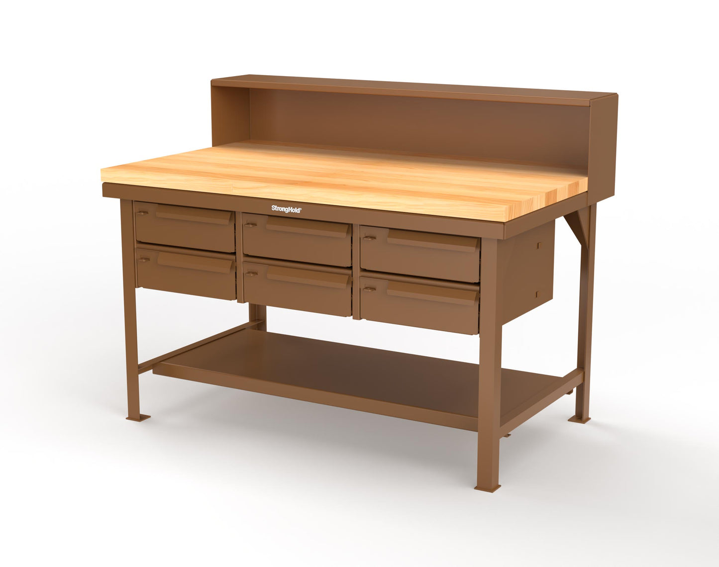 Extreme Duty 7 GA Shop Table with 1 3/4 in. Maple Top, Riser Shelf, 6 Drawers - 60 In. W x 36 In. D x 48 In. H - T6036-RS-6DB-MT-8008