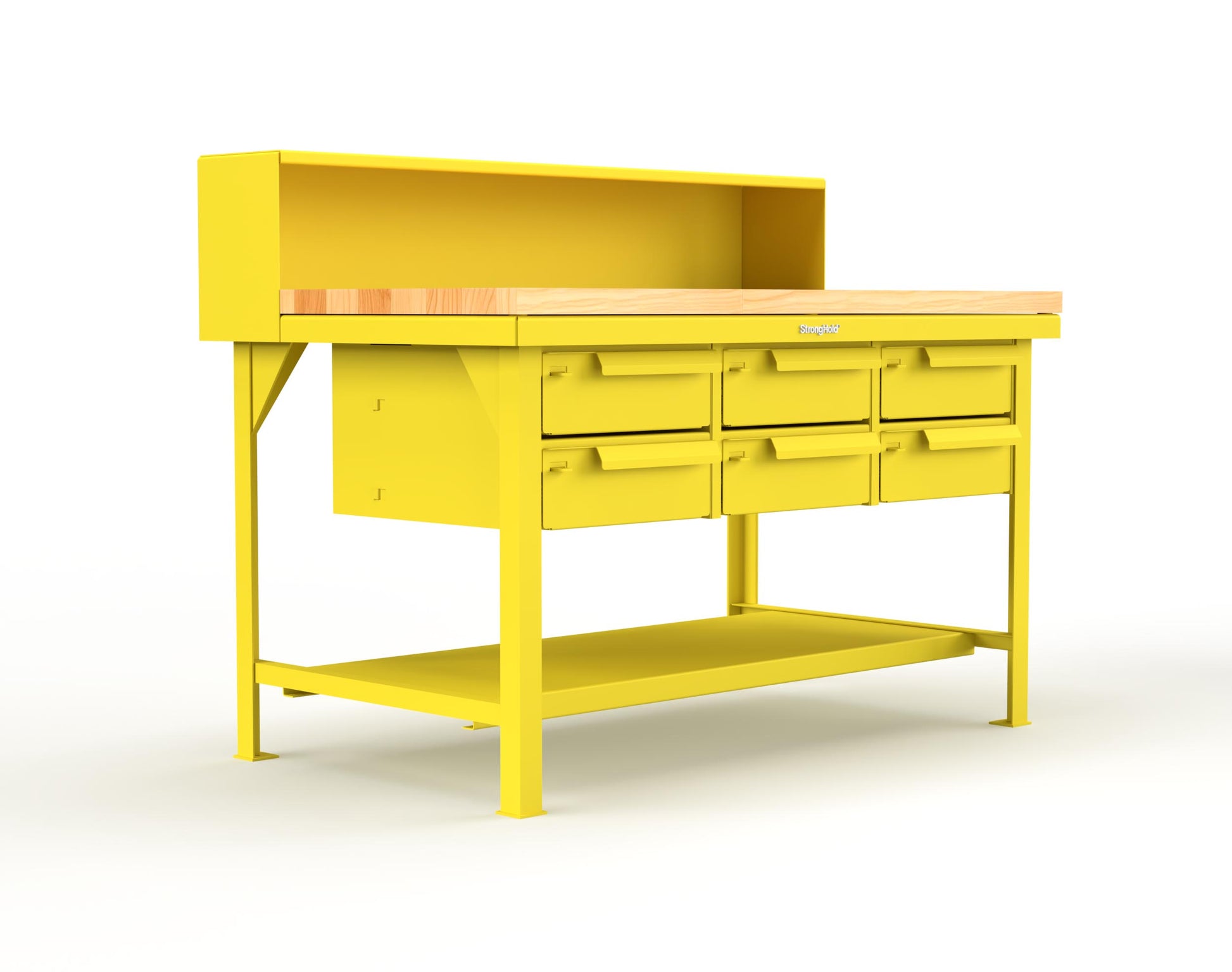 Extreme Duty 7 GA Shop Table with 1 3/4 in. Maple Top, Riser Shelf, 6 Drawers - 60 In. W x 36 In. D x 48 In. H - T6036-RS-6DB-MT-1021