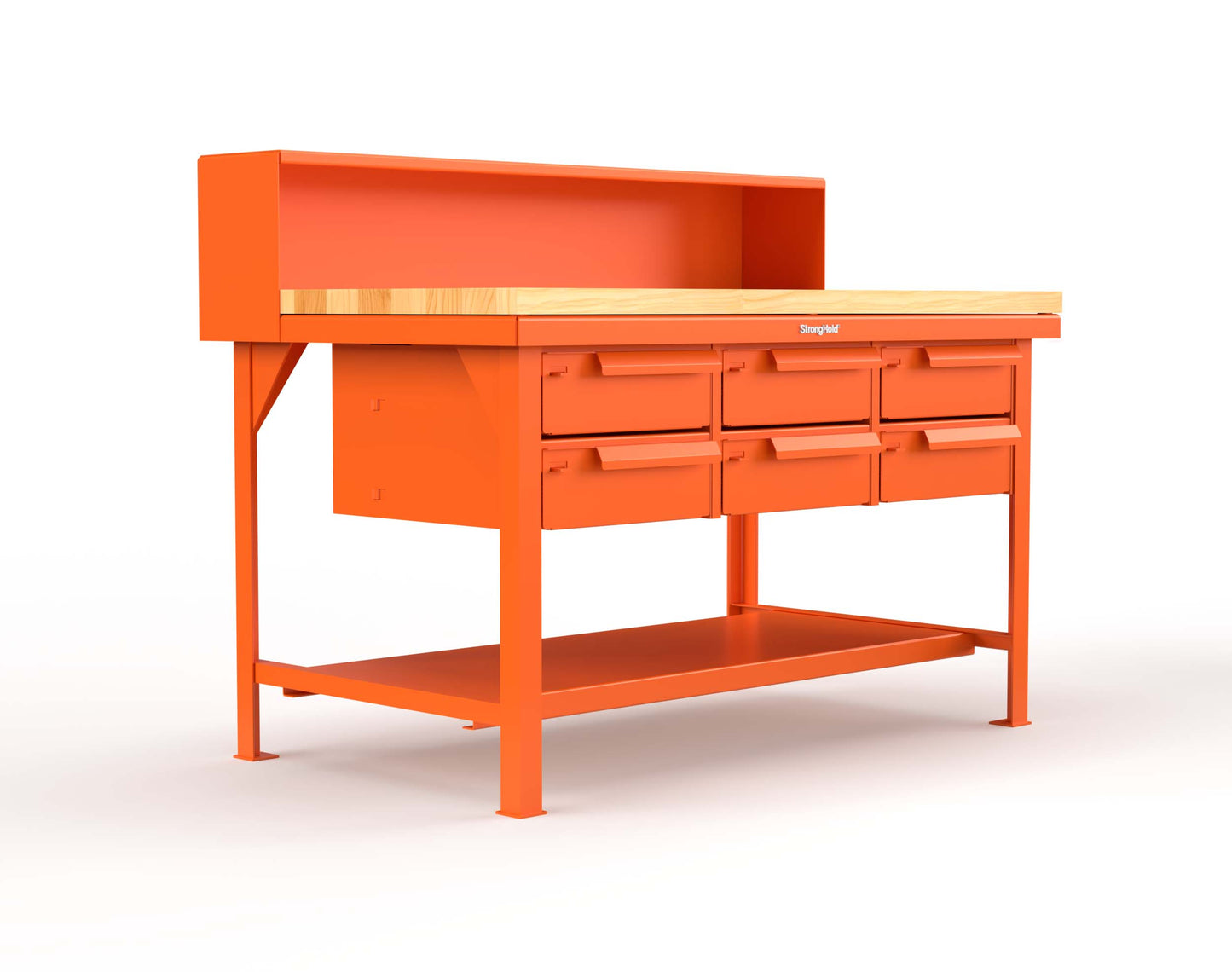Extreme Duty 7 GA Shop Table with 1 3/4 in. Maple Top, Riser Shelf, 6 Drawers - 60 In. W x 36 In. D x 48 In. H - T6036-RS-6DB-MT-2009