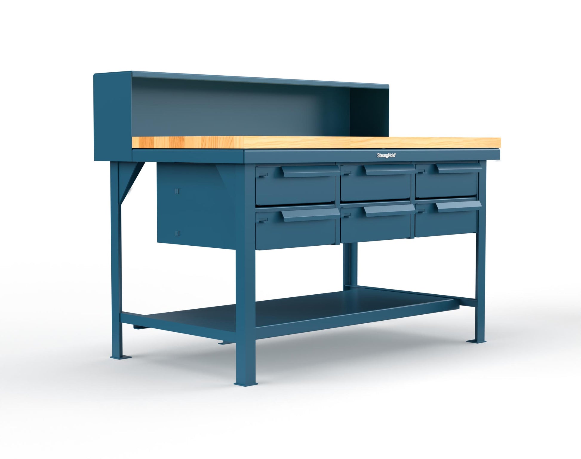 Extreme Duty 7 GA Shop Table with 1 3/4 in. Maple Top, Riser Shelf, 6 Drawers - 60 In. W x 36 In. D x 48 In. H - T6036-RS-6DB-MT-5001