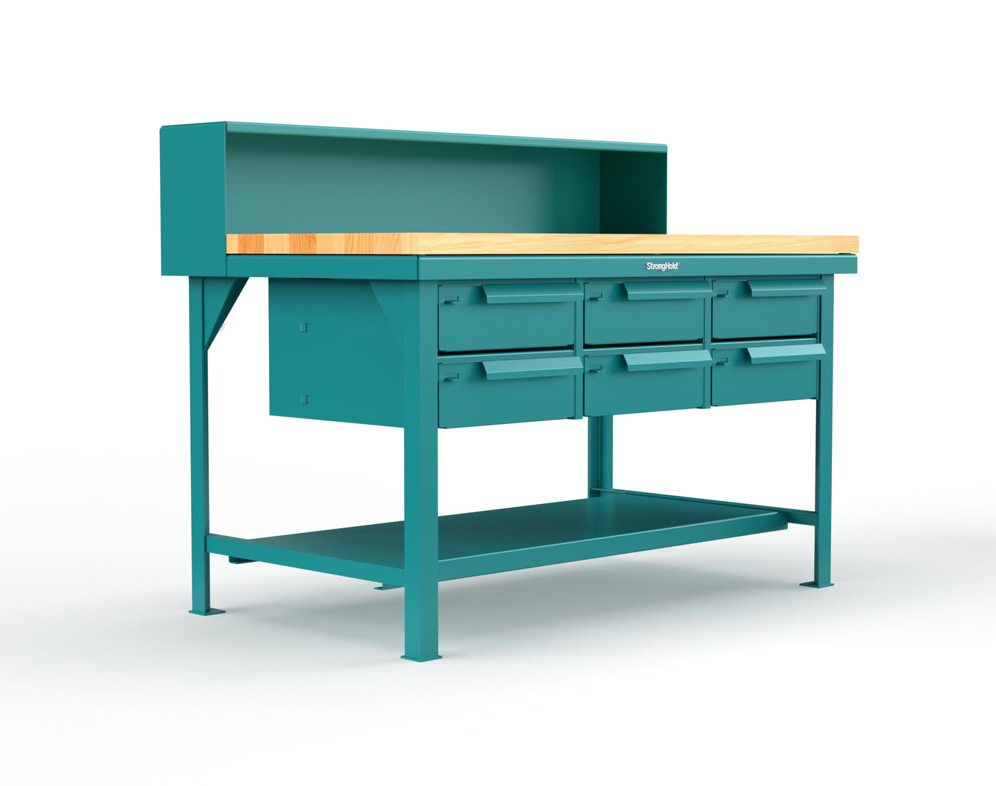 Extreme Duty 7 GA Shop Table with 1 3/4 in. Maple Top, Riser Shelf, 6 Drawers - 60 In. W x 36 In. D x 48 In. H - T6036-RS-6DB-MT-5021