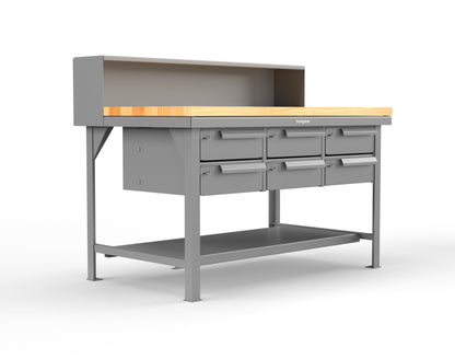 Extreme Duty 7 GA Shop Table with 1 3/4 in. Maple Top, Riser Shelf, 6 Drawers - 60 In. W x 36 In. D x 48 In. H - T6036-RS-6DB-MT-7037