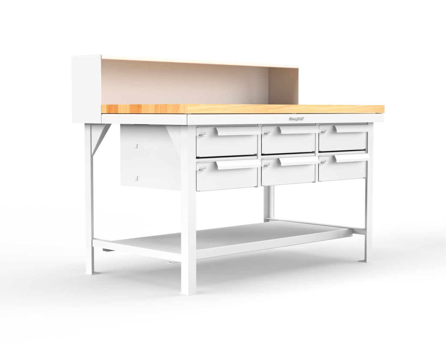 Extreme Duty 7 GA Shop Table with 1 3/4 in. Maple Top, Riser Shelf, 6 Drawers - 60 In. W x 36 In. D x 48 In. H - T6036-RS-6DB-MT-9003