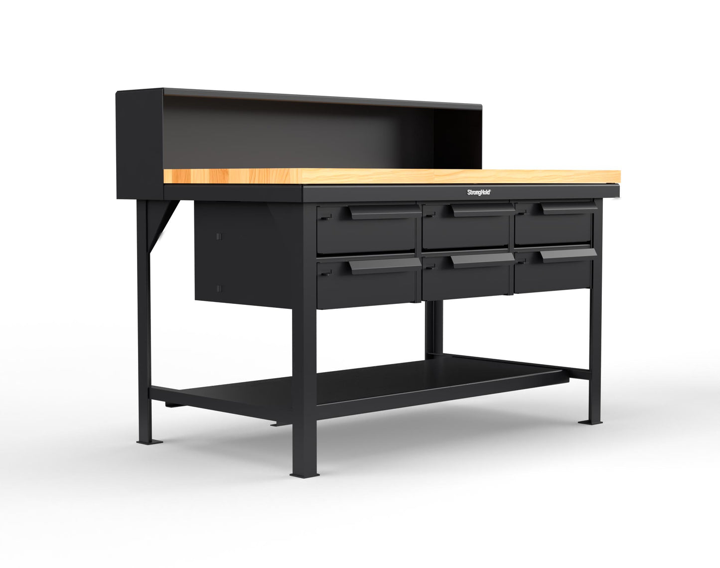 Extreme Duty 7 GA Shop Table with 1 3/4 in. Maple Top, Riser Shelf, 6 Drawers - 60 In. W x 36 In. D x 48 In. H - T6036-RS-6DB-MT-9005