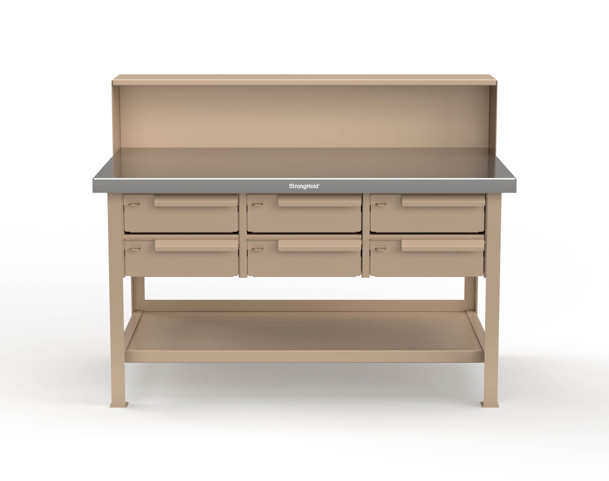 Extreme Duty 7 GA Shop Table with Stainless Steel Top, Riser Shelf, 6 Drawers - 60 In. W x 36 In. D x 48 In. H - T6036-RS-6DB-SSTOP-1019