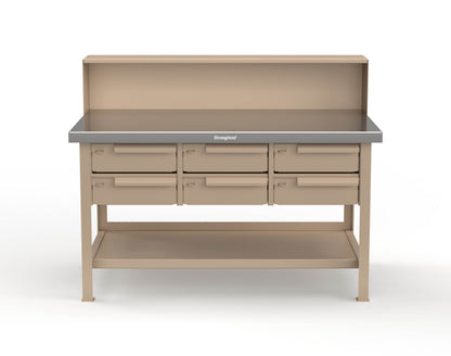 Extreme Duty 7 GA Shop Table with Stainless Steel Top, Riser Shelf, 6 Drawers - 60 In. W x 36 In. D x 48 In. H - T6036-RS-6DB-SSTOP-1019