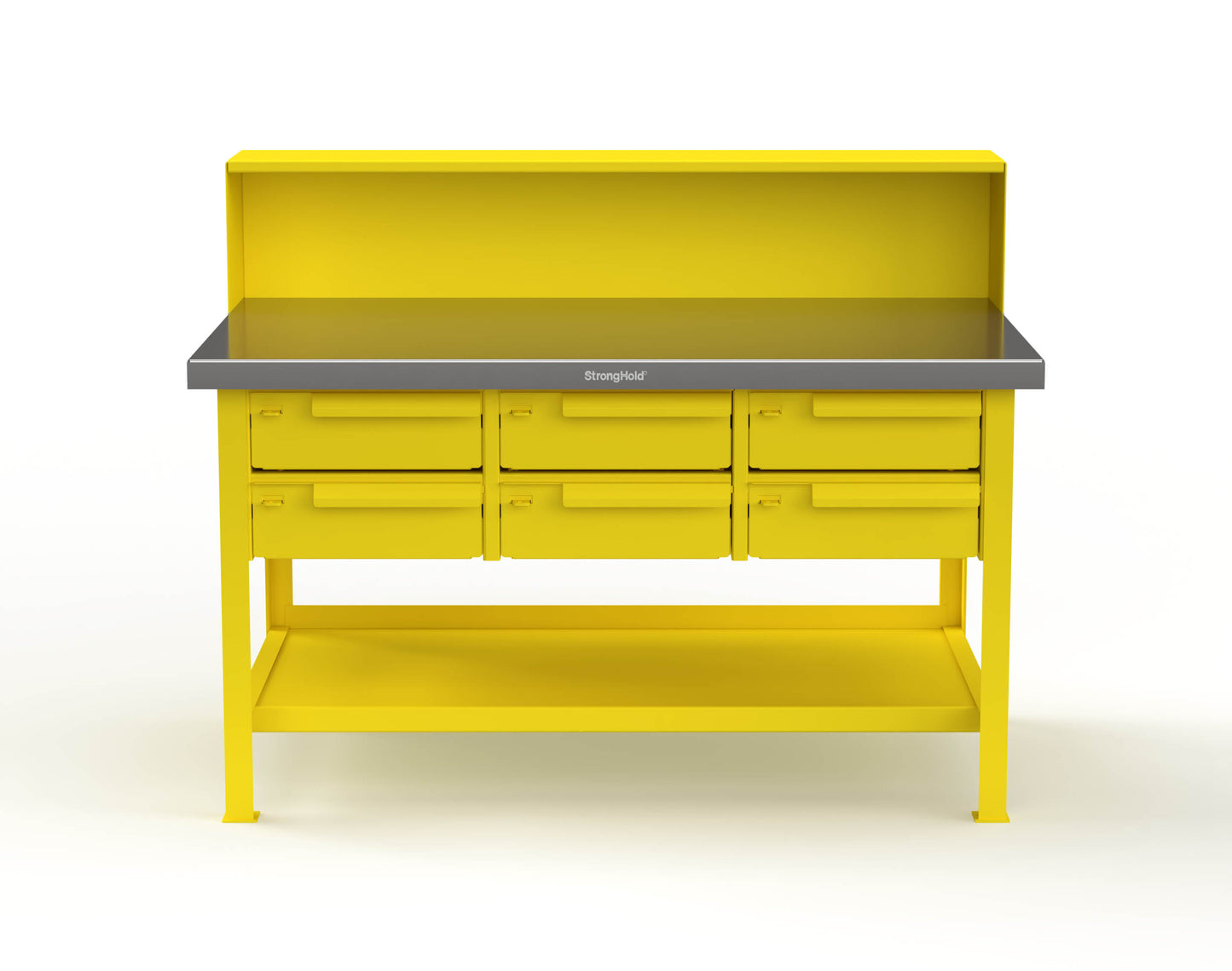 Extreme Duty 7 GA Shop Table with Stainless Steel Top, Riser Shelf, 6 Drawers - 60 In. W x 36 In. D x 48 In. H - T6036-RS-6DB-SSTOP-1021