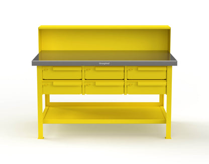 Extreme Duty 7 GA Shop Table with Stainless Steel Top, Riser Shelf, 6 Drawers - 60 In. W x 36 In. D x 48 In. H - T6036-RS-6DB-SSTOP-1021