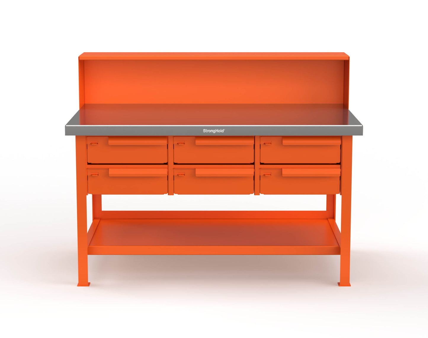 Extreme Duty 7 GA Shop Table with Stainless Steel Top, Riser Shelf, 6 Drawers - 60 In. W x 36 In. D x 48 In. H - T6036-RS-6DB-SSTOP-2009