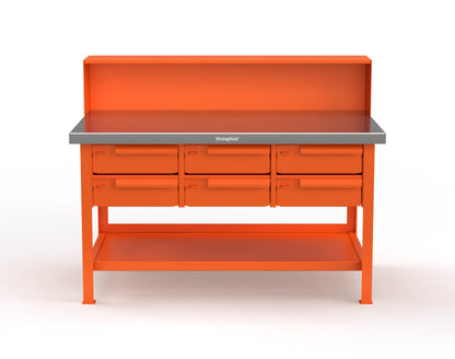 Extreme Duty 7 GA Shop Table with Stainless Steel Top, Riser Shelf, 6 Drawers - 60 In. W x 36 In. D x 48 In. H - T6036-RS-6DB-SSTOP-2009