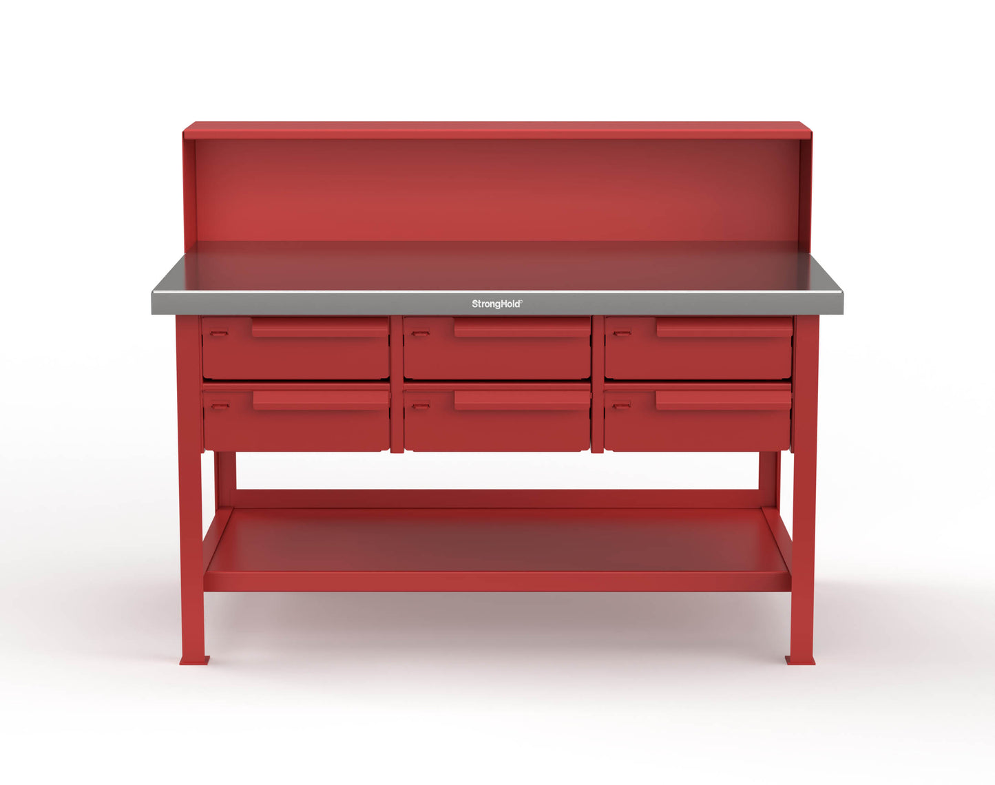 Extreme Duty 7 GA Shop Table with Stainless Steel Top, Riser Shelf, 6 Drawers - 60 In. W x 36 In. D x 48 In. H - T6036-RS-6DB-SSTOP-3001