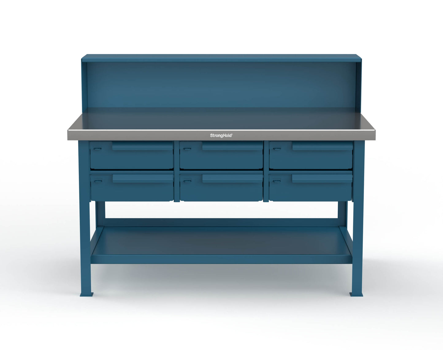 Extreme Duty 7 GA Shop Table with Stainless Steel Top, Riser Shelf, 6 Drawers - 60 In. W x 36 In. D x 48 In. H - T6036-RS-6DB-SSTOP-5001