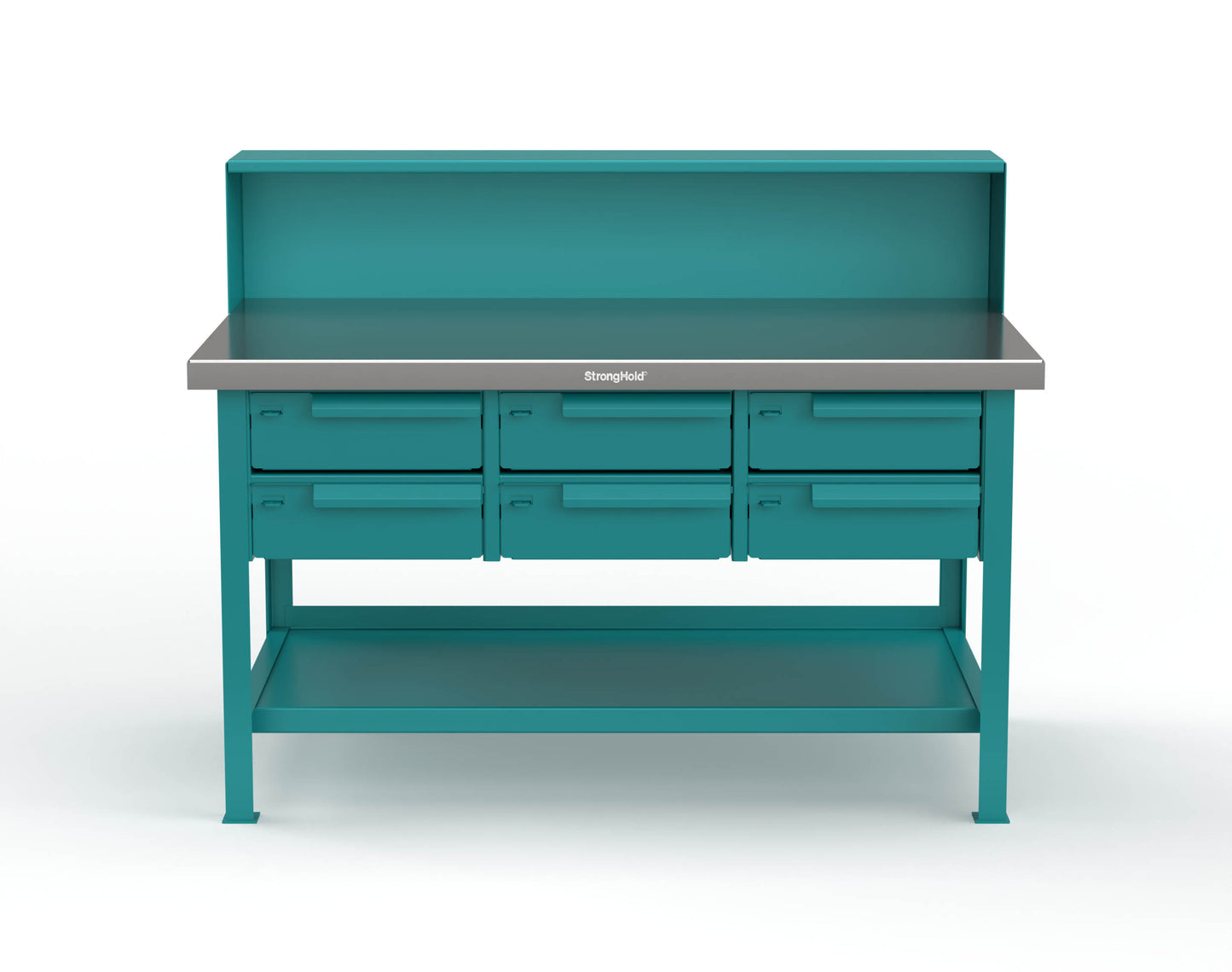 Extreme Duty 7 GA Shop Table with Stainless Steel Top, Riser Shelf, 6 Drawers - 60 In. W x 36 In. D x 48 In. H - T6036-RS-6DB-SSTOP-5021