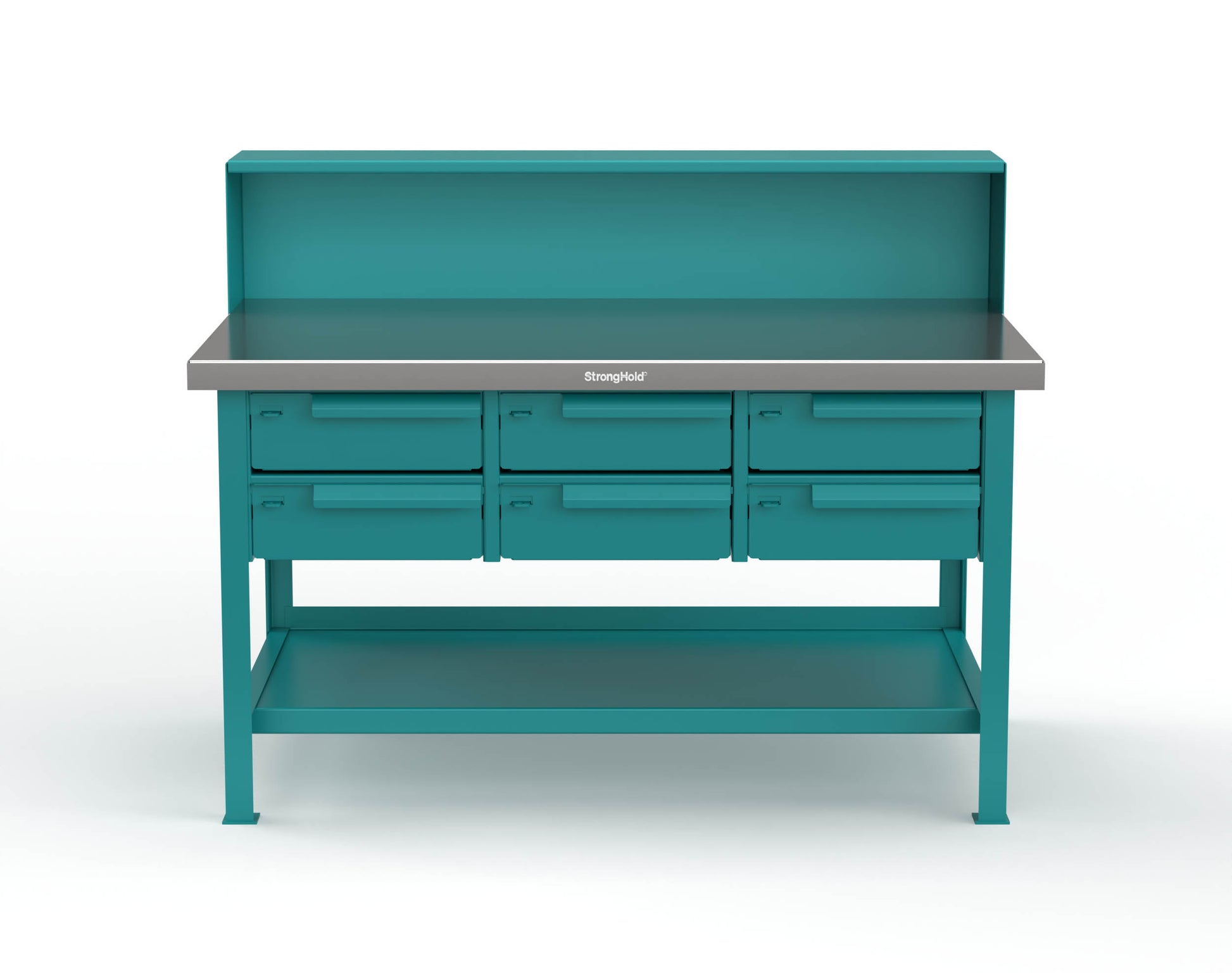 Extreme Duty 7 GA Shop Table with Stainless Steel Top, Riser Shelf, 6 Drawers - 60 In. W x 36 In. D x 48 In. H - T6036-RS-6DB-SSTOP-5021