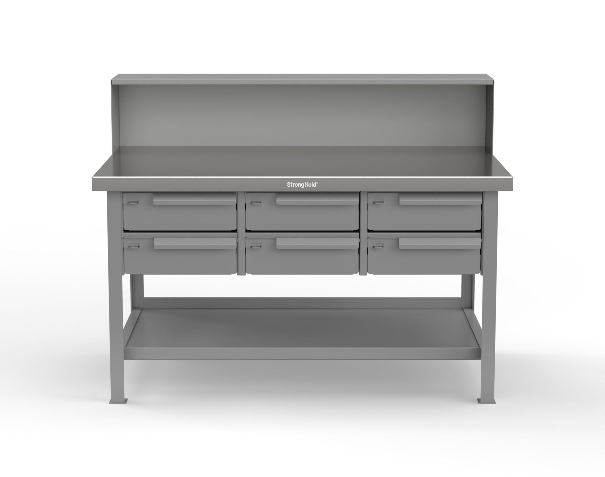 Extreme Duty 7 GA Shop Table with Stainless Steel Top, Riser Shelf, 6 Drawers - 60 In. W x 36 In. D x 48 In. H - T6036-RS-6DB-SSTOP-7037