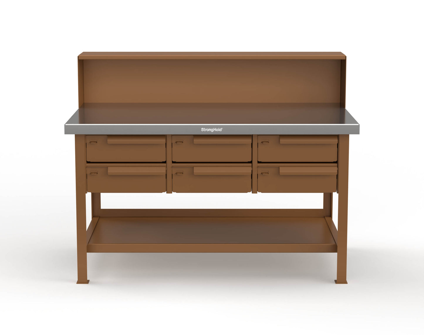 Extreme Duty 7 GA Shop Table with Stainless Steel Top, Riser Shelf, 6 Drawers - 60 In. W x 36 In. D x 48 In. H - T6036-RS-6DB-SSTOP-8008