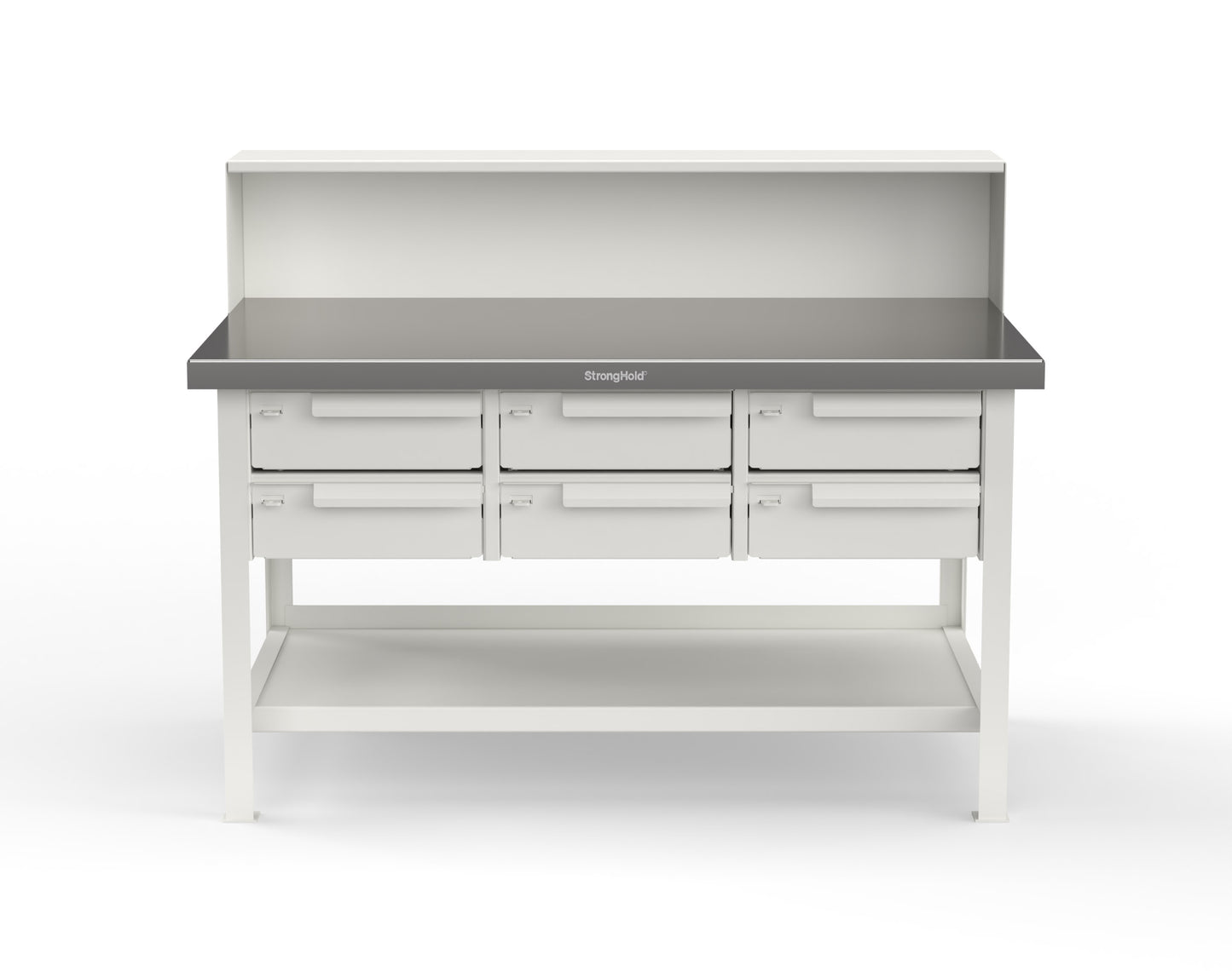 Extreme Duty 7 GA Shop Table with Stainless Steel Top, Riser Shelf, 6 Drawers - 60 In. W x 36 In. D x 48 In. H - T6036-RS-6DB-SSTOP-9003