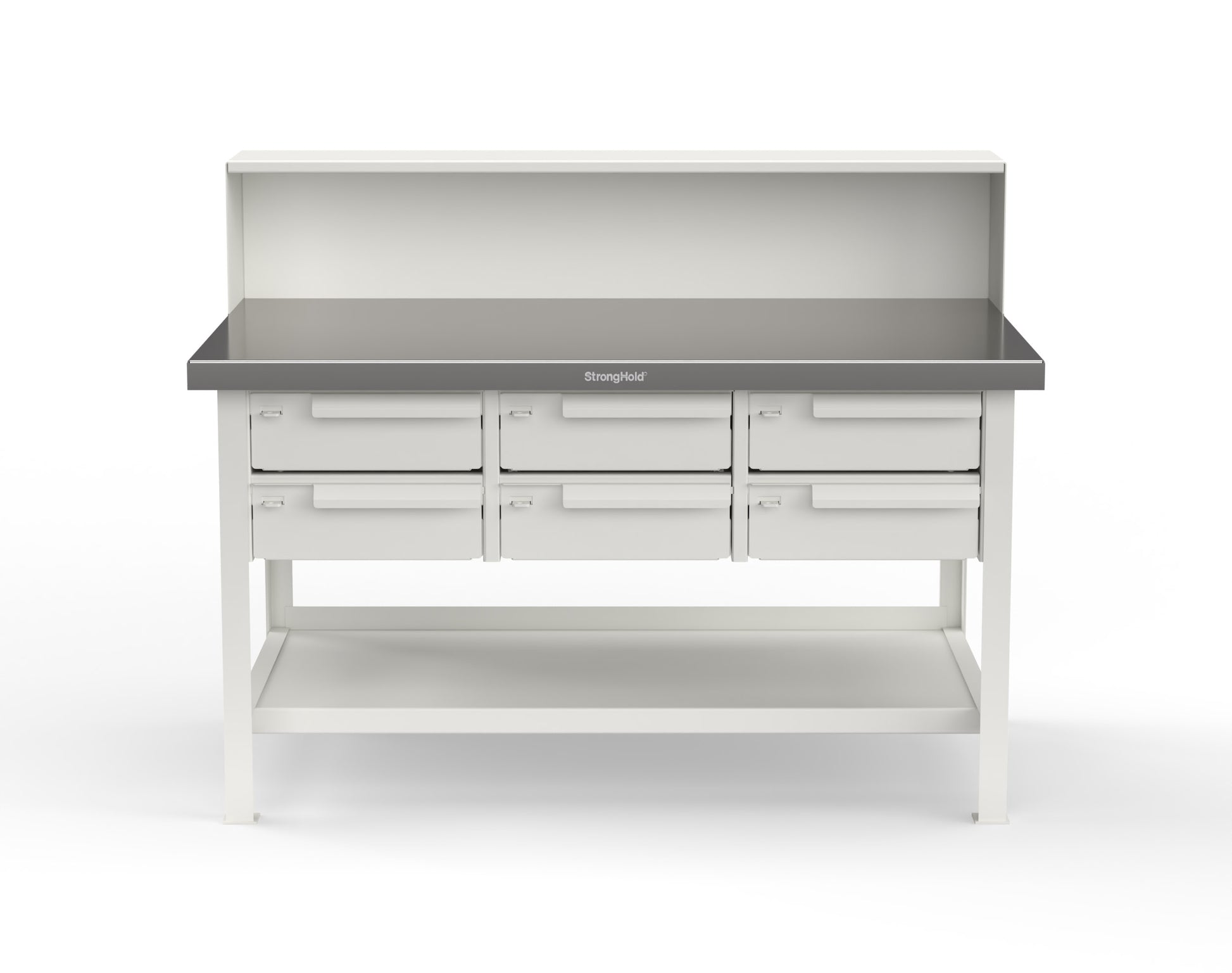 Extreme Duty 7 GA Shop Table with Stainless Steel Top, Riser Shelf, 6 Drawers - 60 In. W x 36 In. D x 48 In. H - T6036-RS-6DB-SSTOP-9003