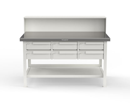 Extreme Duty 7 GA Shop Table with Stainless Steel Top, Riser Shelf, 6 Drawers - 60 In. W x 36 In. D x 48 In. H - T6036-RS-6DB-SSTOP-9003