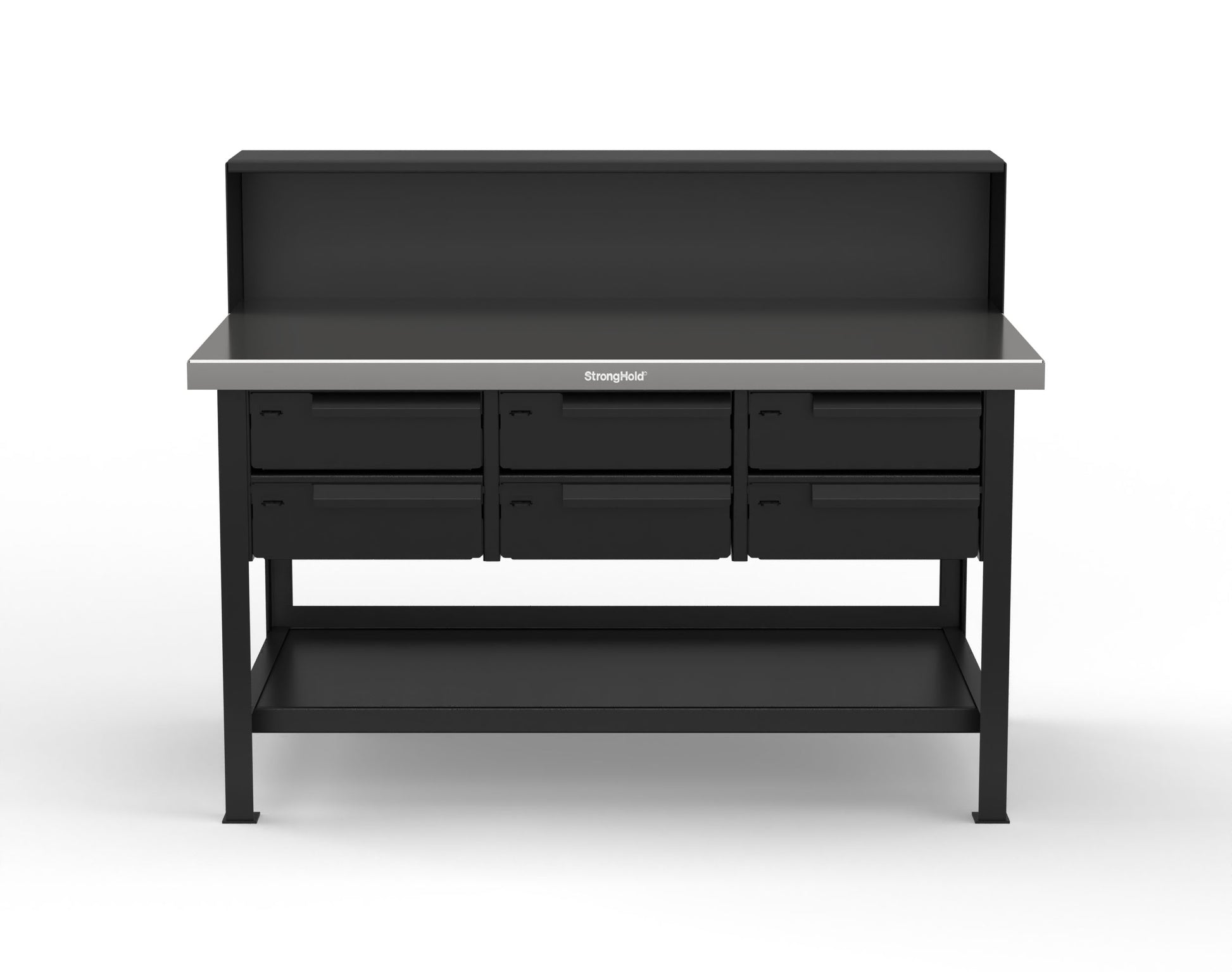 Extreme Duty 7 GA Shop Table with Stainless Steel Top, Riser Shelf, 6 Drawers - 60 In. W x 36 In. D x 48 In. H - T6036-RS-6DB-SSTOP-9005