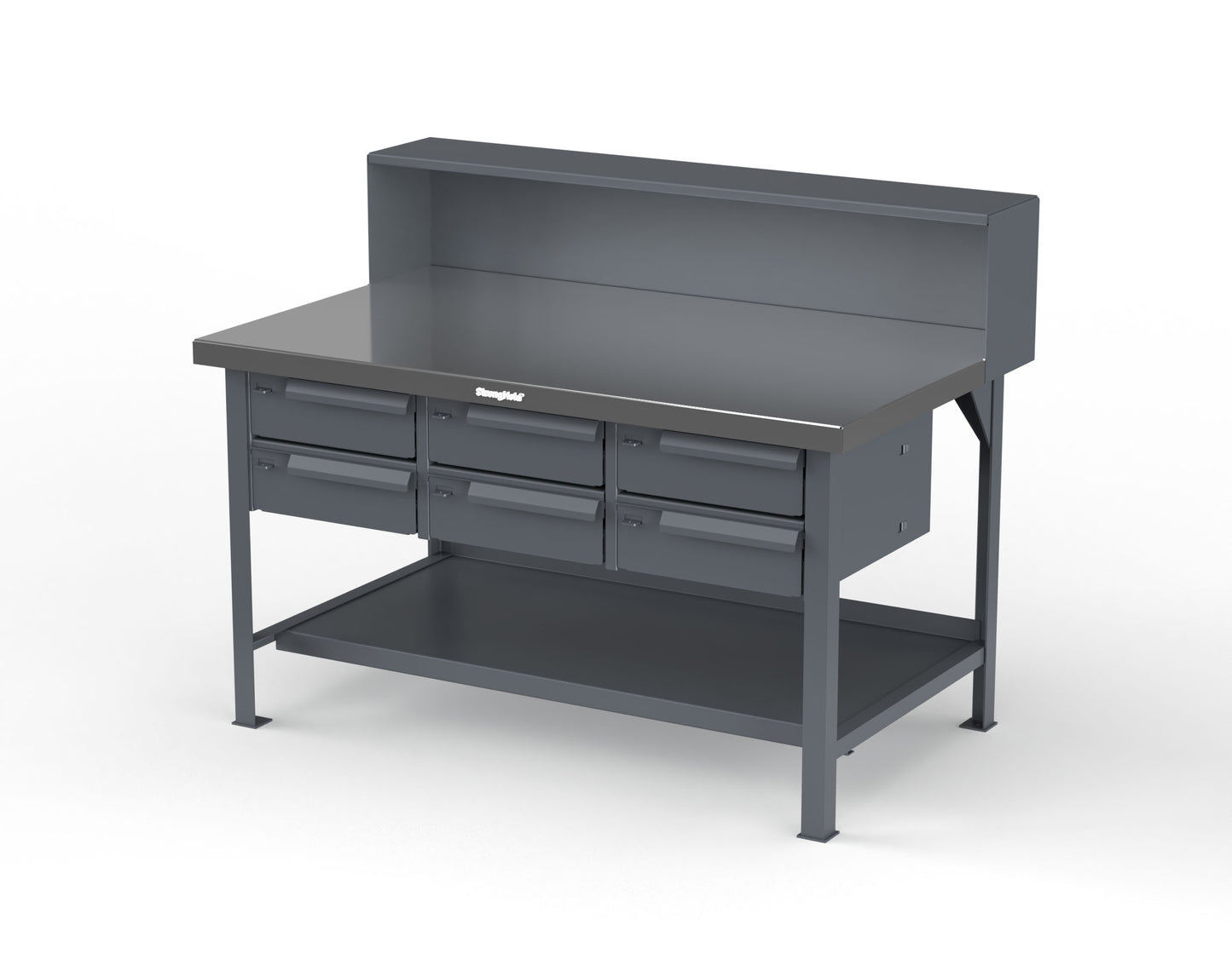 Extreme Duty 7 GA Shop Table with Stainless Steel Top, Riser Shelf, 6 Drawers - 60 In. W x 36 In. D x 48 In. H - T6036-RS-6DB-SSTOP-7024