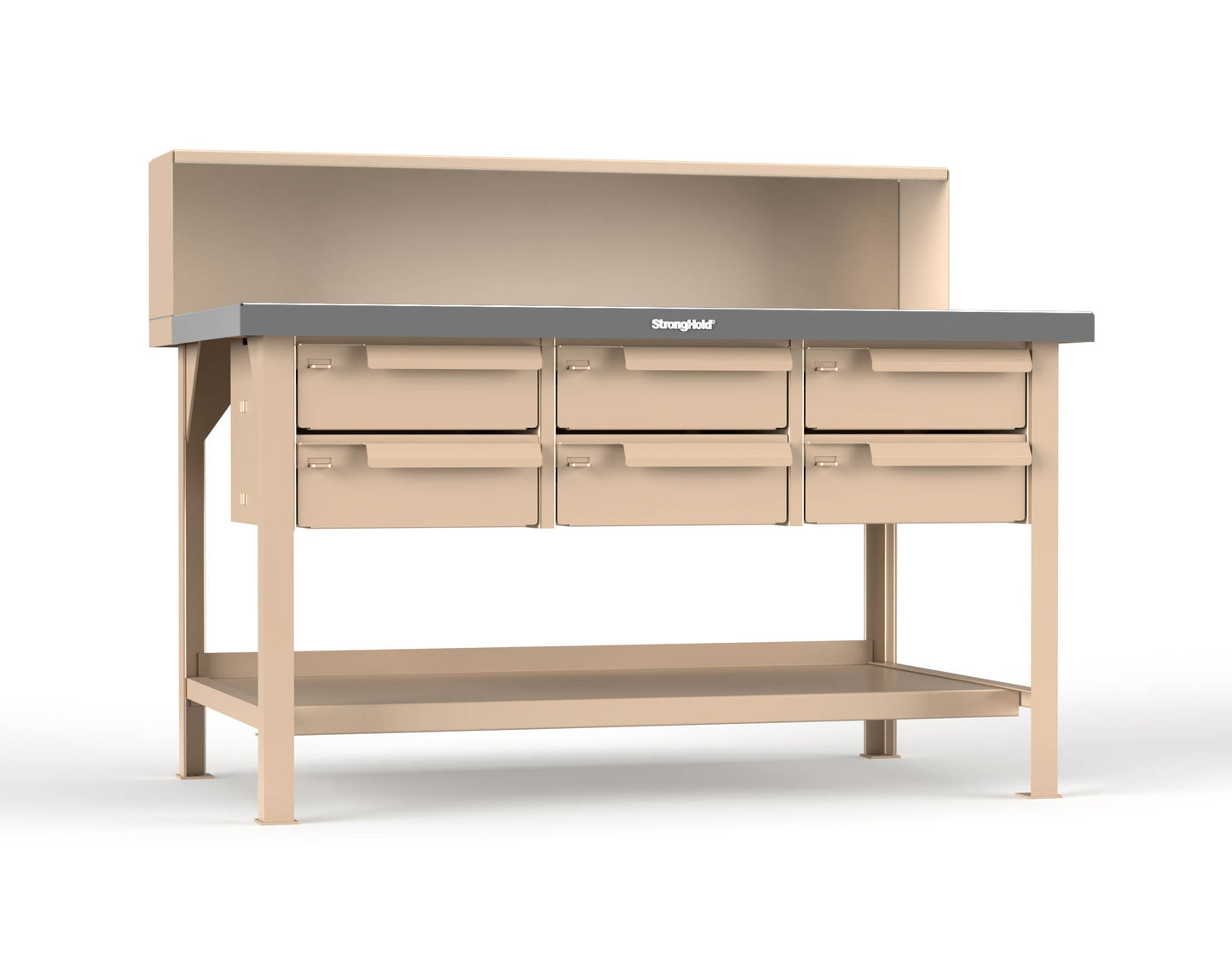 Extreme Duty 7 GA Shop Table with Stainless Steel Top, Riser Shelf, 6 Drawers - 60 In. W x 36 In. D x 48 In. H - T6036-RS-6DB-SSTOP-1019