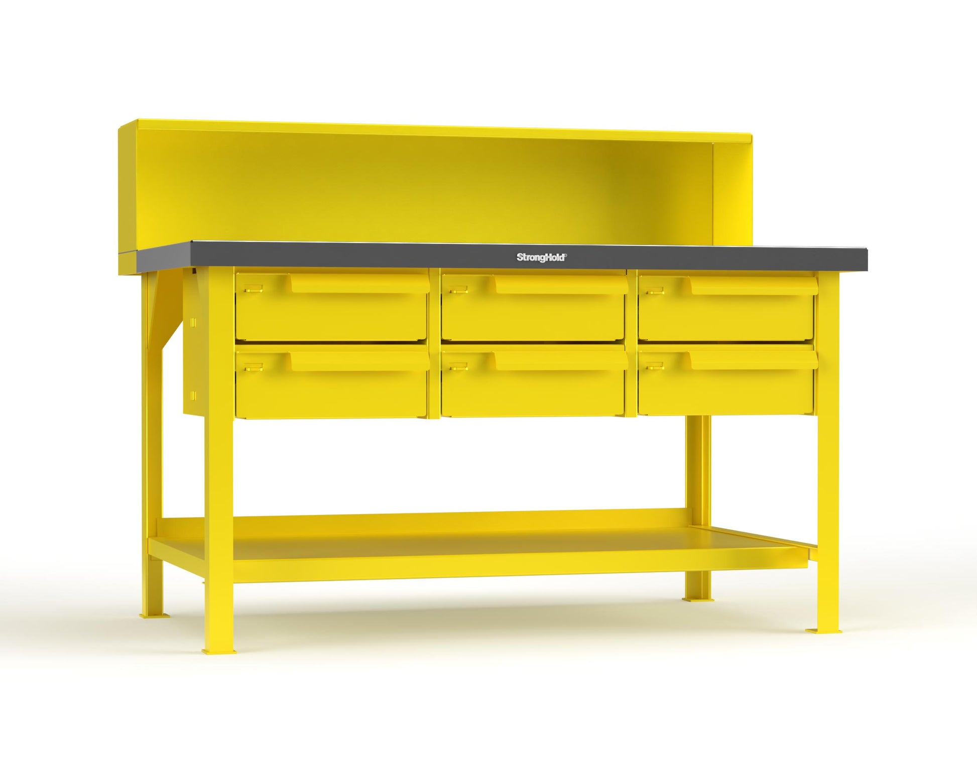 Extreme Duty 7 GA Shop Table with Stainless Steel Top, Riser Shelf, 6 Drawers - 60 In. W x 36 In. D x 48 In. H - T6036-RS-6DB-SSTOP-1021