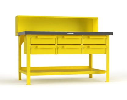 Extreme Duty 7 GA Shop Table with Stainless Steel Top, Riser Shelf, 6 Drawers - 60 In. W x 36 In. D x 48 In. H - T6036-RS-6DB-SSTOP-1021